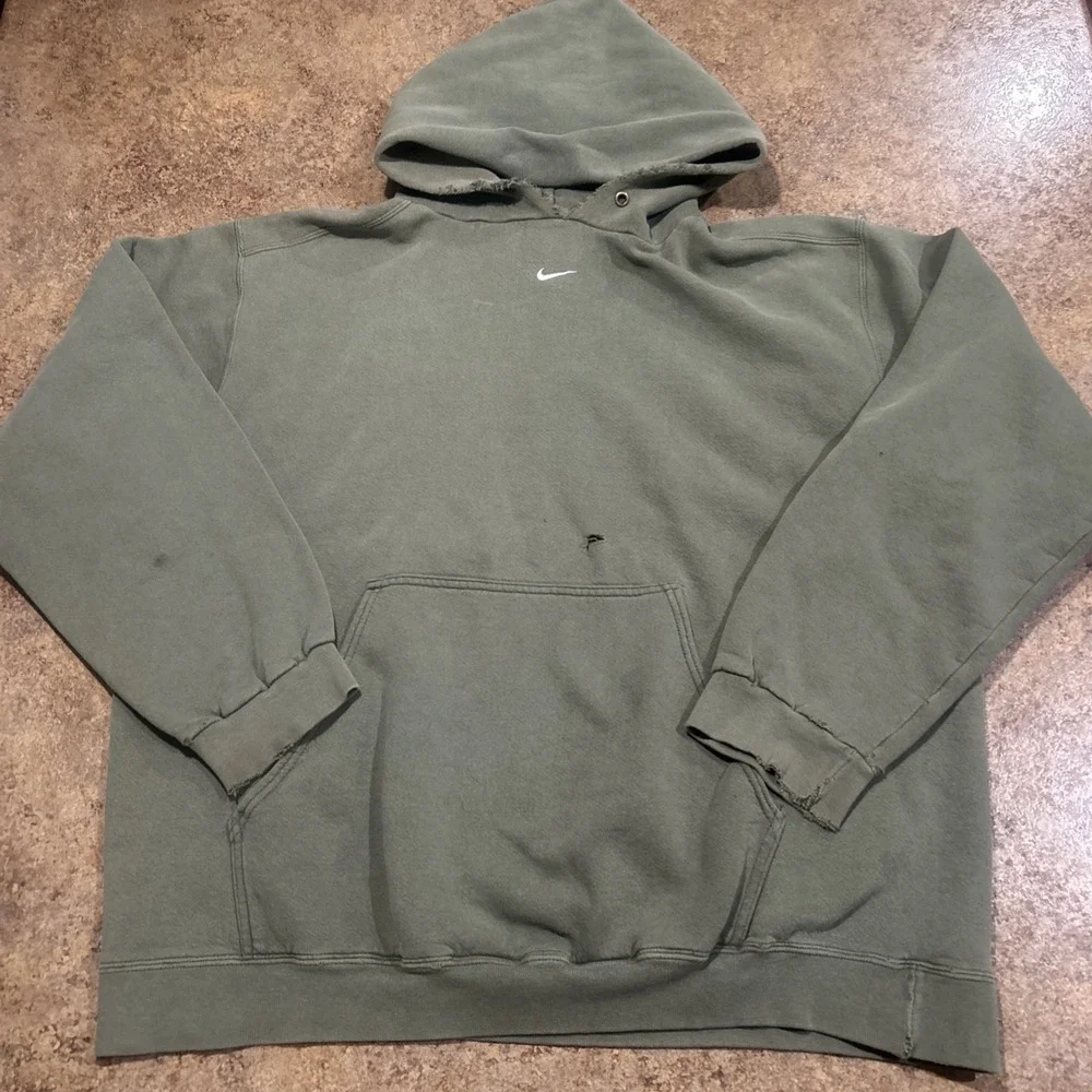 Vintage Rare Nike Center Swoosh Distressed Green Hoodie Travis Scott XL 90s